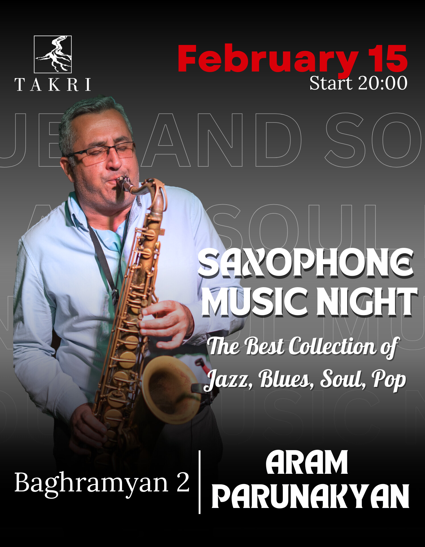 Saxophone music night at Takri | Արամ Պարունակյան