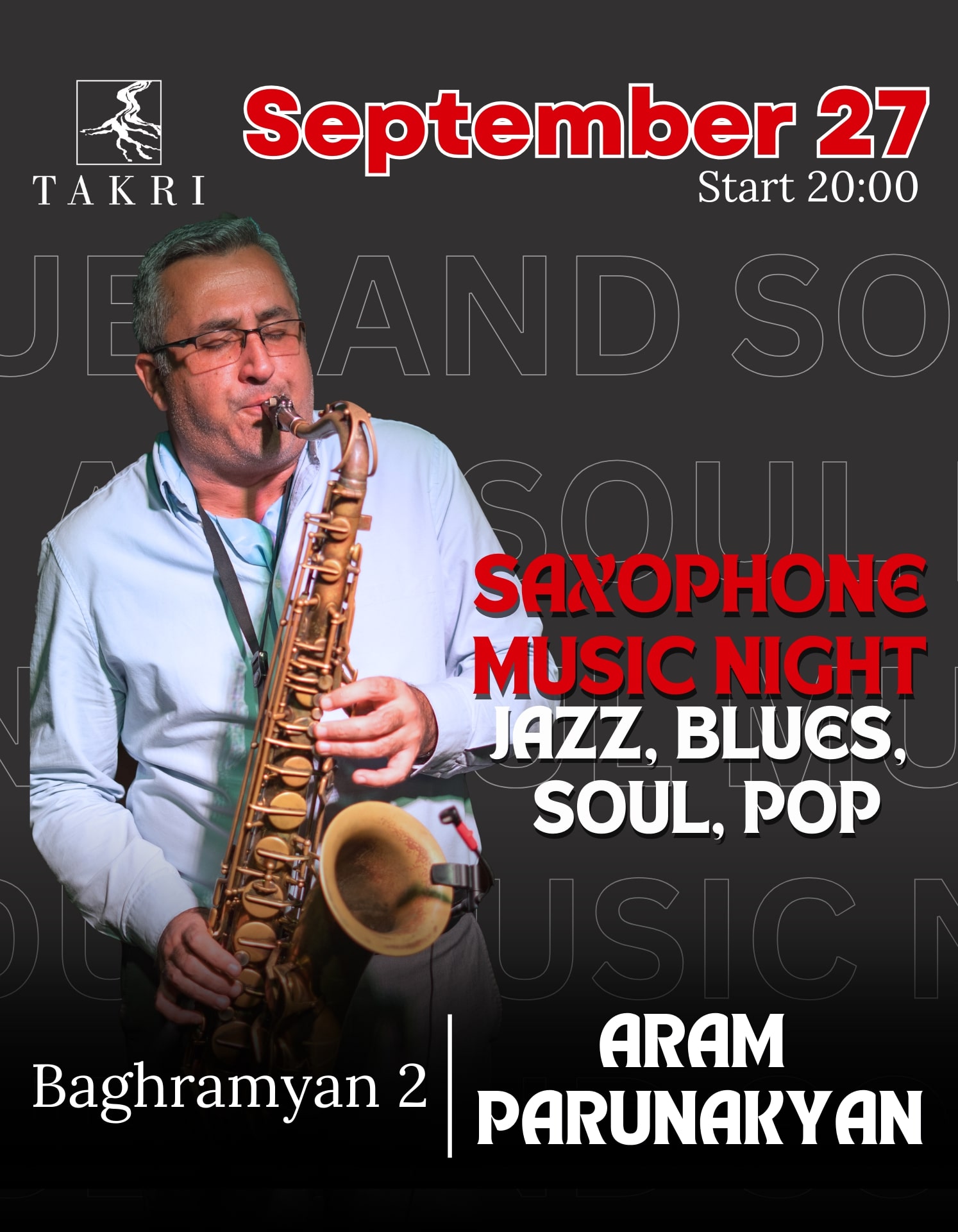 Saxophone music night at Takri | Aram Parunakyan
